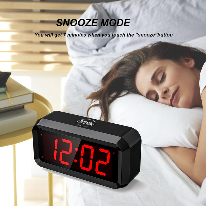 Alarm Clock,Digital Alarm Clock for Bedrooms,Battery Operated Clock,Adjustable 3 Brightness,1.2 inch LED Time Display, 12/24Hr, Cordless,Snooze (Black)
