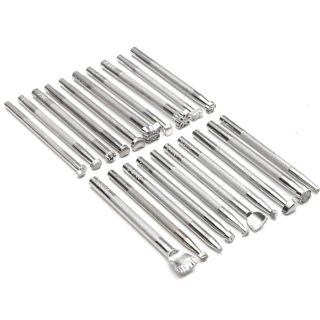 20PCS Leather Stamping Tools, Different Shape Saddle Making Stamp Punch Set, Manual Carved Embossing Hammer Kit