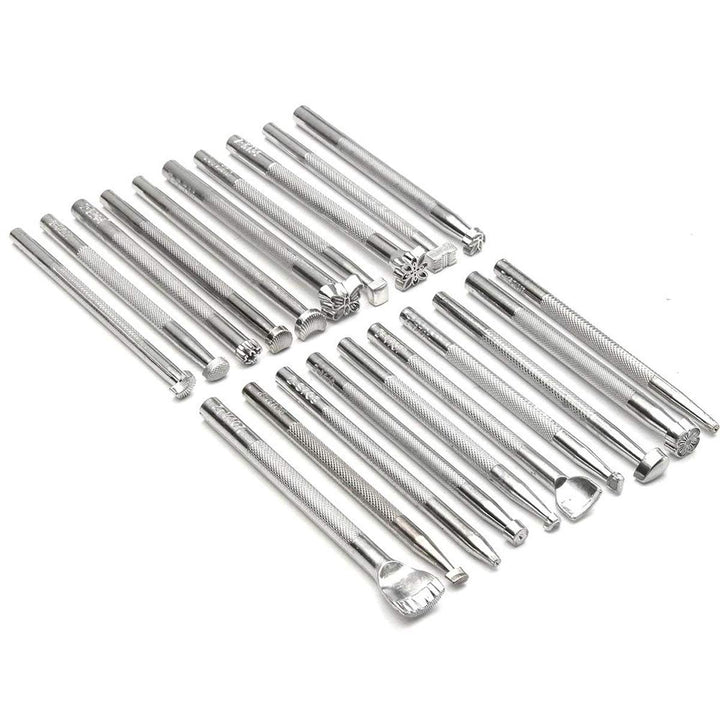 20PCS Leather Stamping Tools, Different Shape Saddle Making Stamp Punch Set, Manual Carved Embossing Hammer Kit