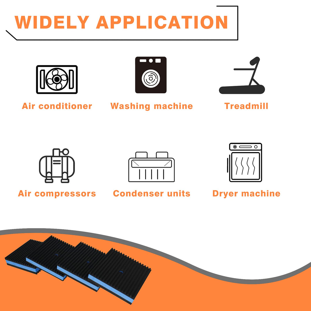 Rubber Anti-Vibration Pad, 4 x 4 x 7/8 Heavy Duty Ribbed Rubber with Blue EVA Center Isolation Pads for HVAC, Air Compressor, Treadmill, Washer and Dryer, Air Conditioner Units, Pack of 4