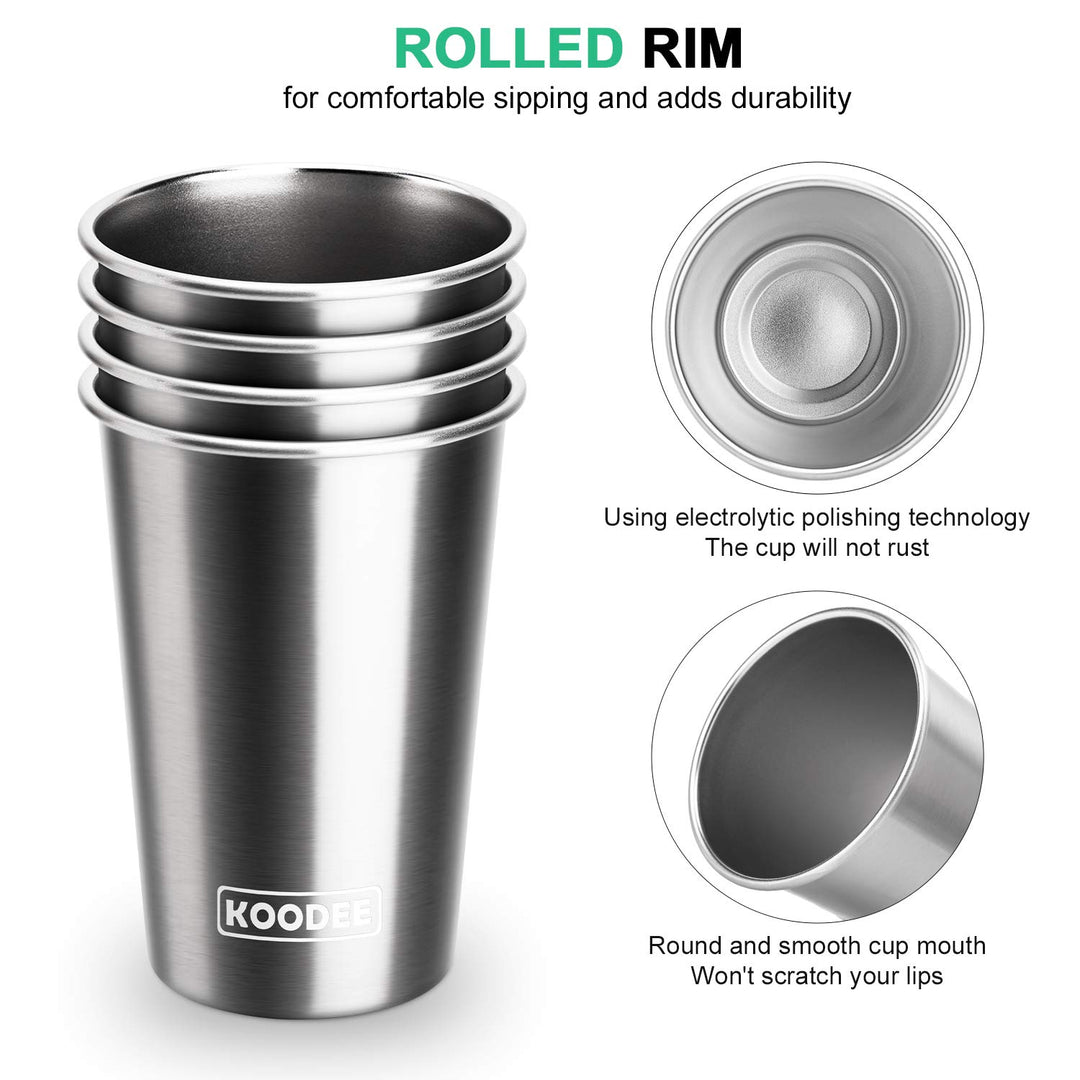 koodee 16 oz Stainless Steel Pint Cups,Camping Cups,Wat