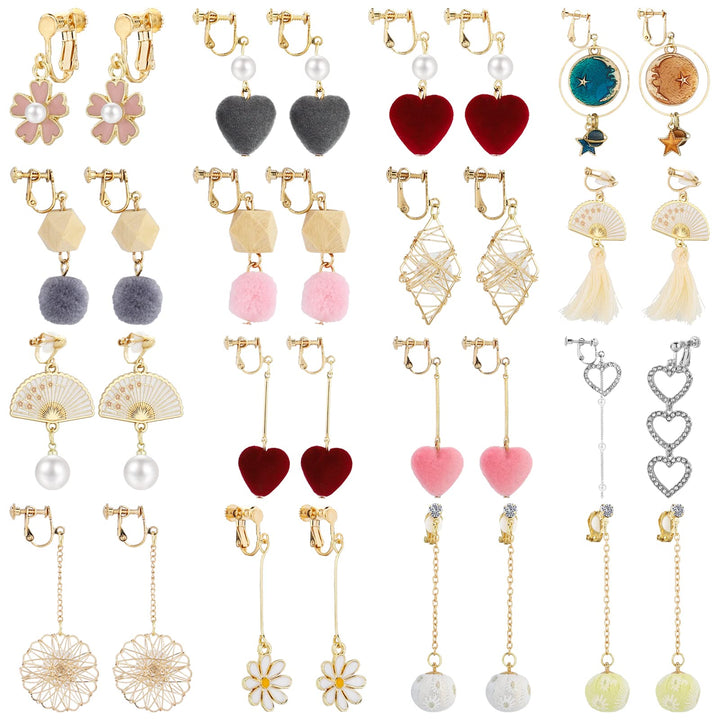 12 Pairs Clip On Earrings for Women Cute Earrings Crystal Earrings Pearl Earrings Charming Fashion Earrings Non Piercing Clip on Earrings for Women