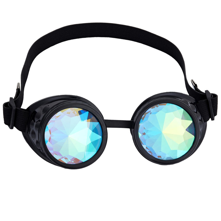 Steampunk Rave Glasses Goggles with Rainbow Crystal Glass Lens,Black,Adjustable