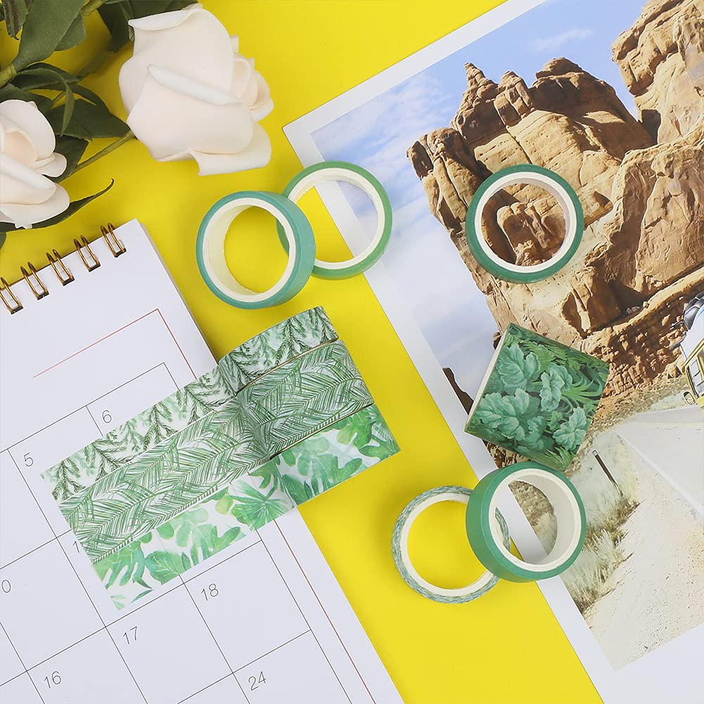 12 Rolls Washi Tapes, Green Plants Floral Cactus Decorative Tape for Scrapbooks Journals DIY Decoration and Craft Supplies