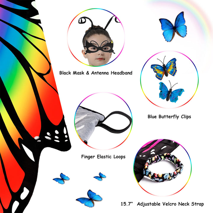 Halloween Butterfly Wings for Women - Girls Kid Adult Costume Cape, Mask, Antenna Headband