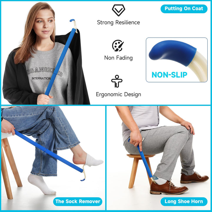 Fanwer 4-Piece Hip Kit for Total Hip Replacement with Sock Aid, 32 Foldable Reacher Grabber Pickup Tool, 30.7 Long Shoe Horn & Dressing Stick and 2Pcs Pants Helper Device