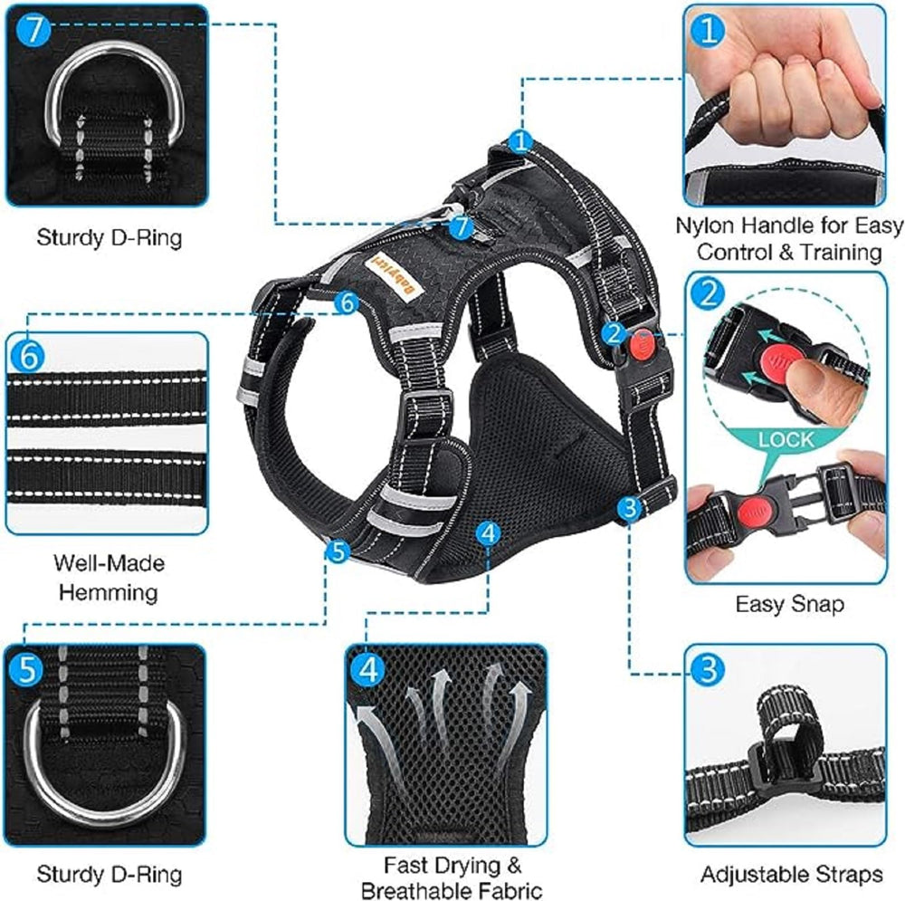 Big Dog Harness No Pull Adjustable Pet Reflective Oxford Soft Vest for Large Dogs Easy Control Harness (L, Black)