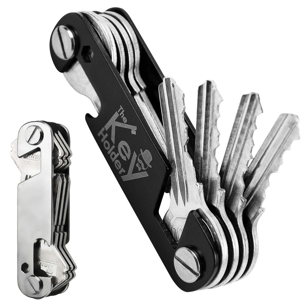 2PCS Key Organizer Keychain, Compact Key Holder Keyring, Smart &amp; Light-weight Multi-tool Folding Key Chain with Bottle Opener/Phone Stand (Up to 6~10 Keys, Black &amp; Silver)