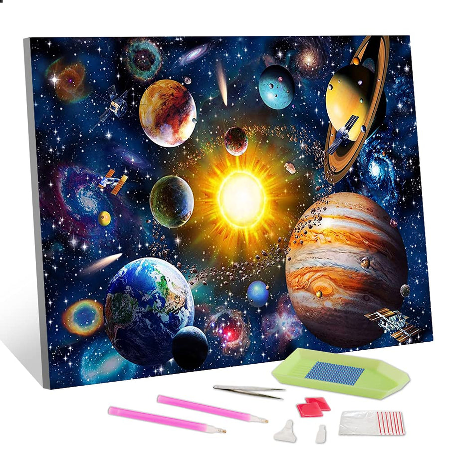 5D Diamond Painting Kits Universe Full Drill Rhinestone Diamond Painting Kits for Adults Planet Picture Round Crystal Rhinestone Art Painting for Home Wall Decor (12 x 16 inch)