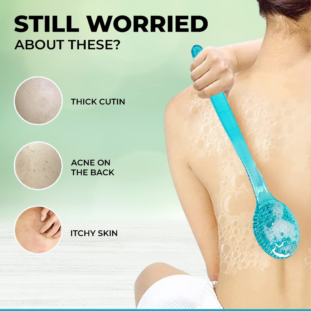 Bath Brush with Bristles, Bath and Shower Scrubber, Long Handle for Exfoliating Back, Body, and Feet (Green, 13in)