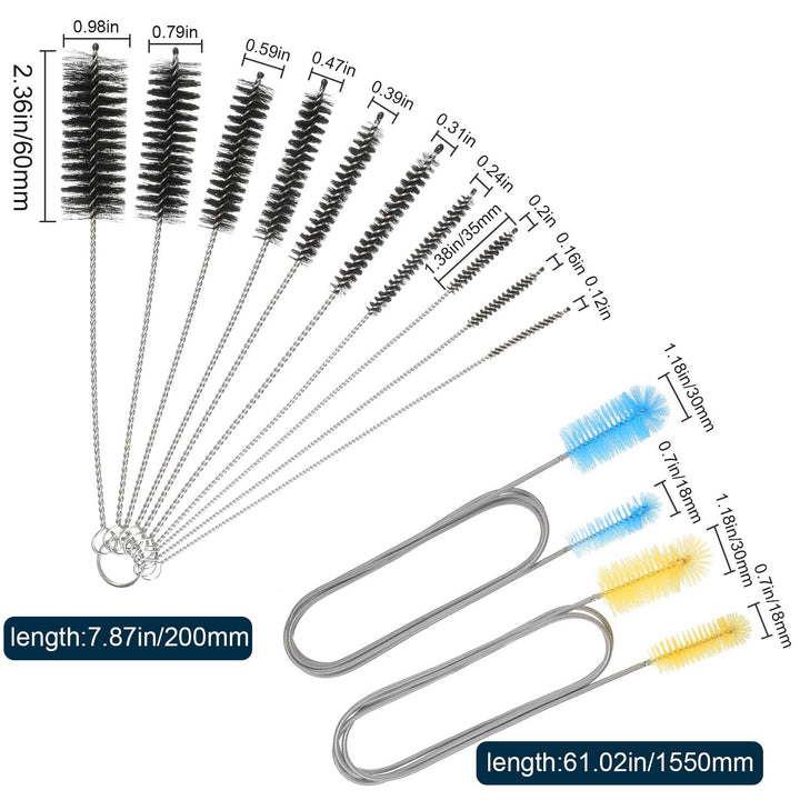 12 Pieces Tube Cleaning Brush Aquarium Filter Brush Nylon Tube Brush Set Flexible Double-Ended Hose Brush Pipe Clean Brush Stainless Steel for Fish Tank, Kitchen, Glasses, Drinking Straws, Keyboard