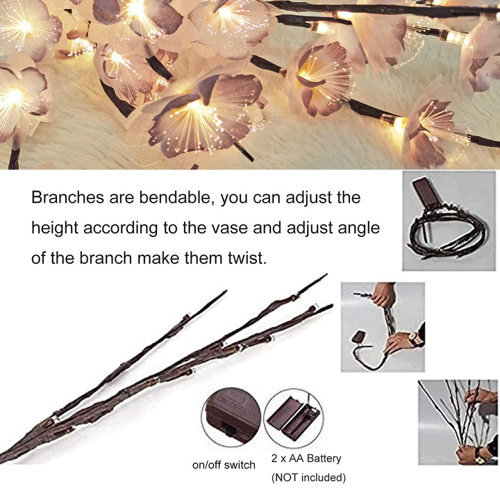 LED Flower Fairy Lights Lighted Twig Branch Vase Decorative Artificial Flower Battery Powered 30 inches Tall for Home Christmas Party Decor Outdoor Indoor (Purple)