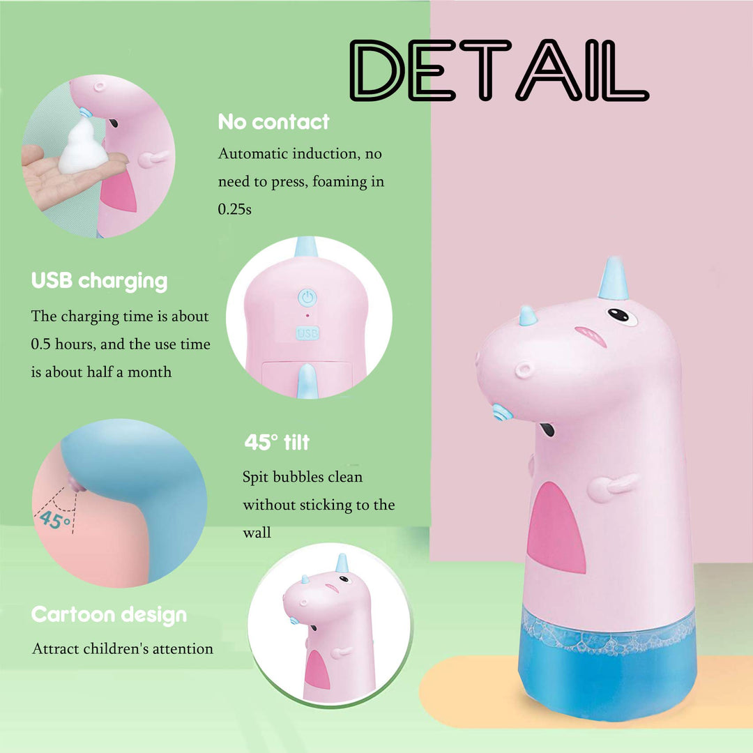 Cartoons Automatic Hand Soap Dispenser,250 ML USB Rechargeable Kids Automatic Hand Soap Dispenser Shower Gel Shampoo Bottle for Bathroom Home School Hands Free Soap Dispenser (Pink)