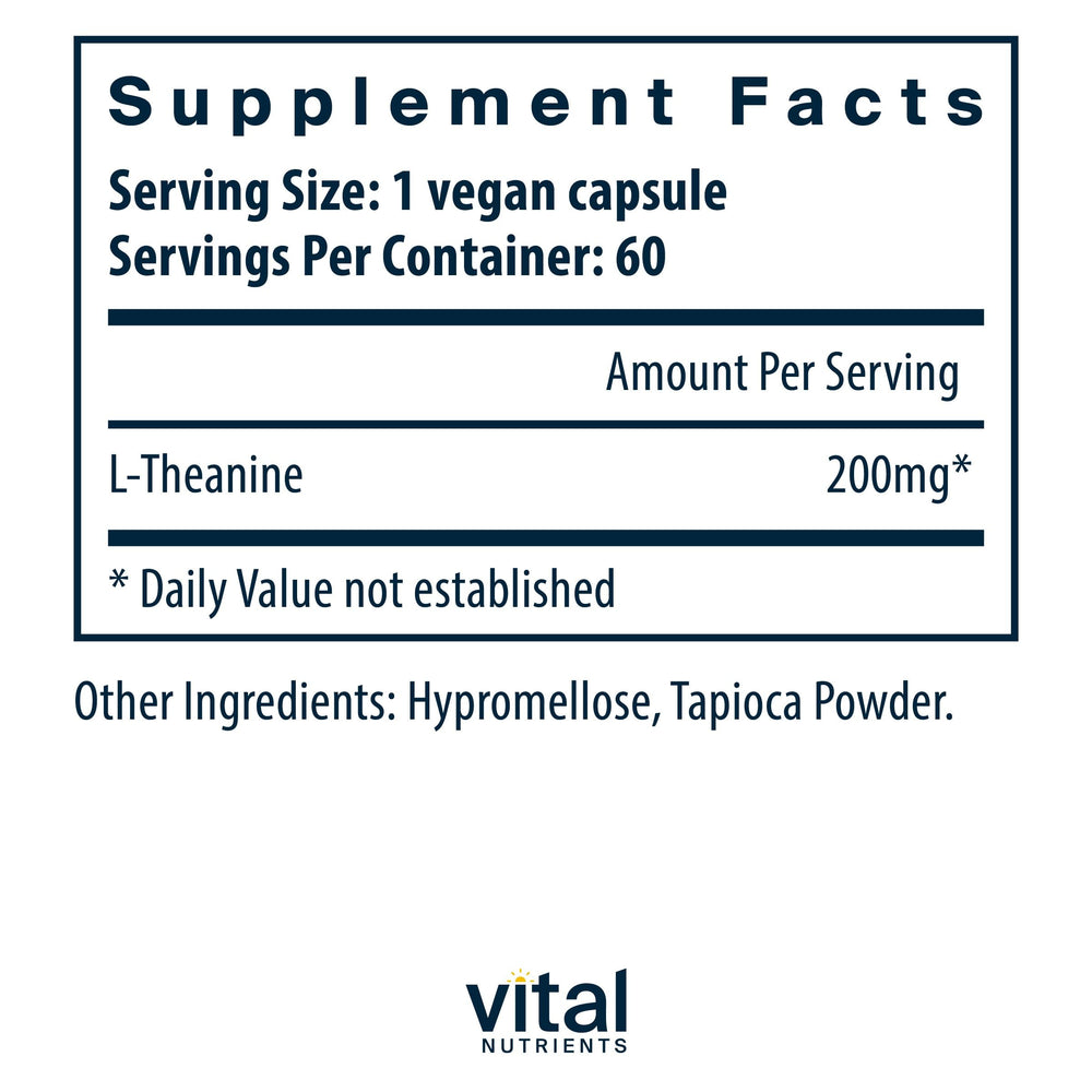 L-Theanine 200mg | Vegan Supplement | L Theanine Supplement Supports Normal Stress Levels and Cognitive Function* | Gluten, Dairy and Soy Free | 60 Capsules