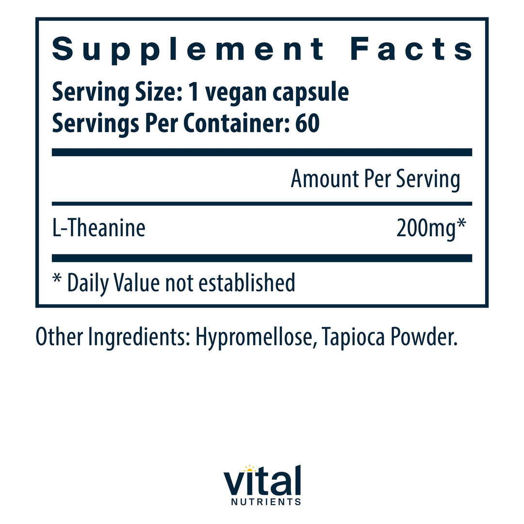 L-Theanine 200mg | Vegan Supplement | L Theanine Supplement Supports Normal Stress Levels and Cognitive Function* | Gluten, Dairy and Soy Free | 60 Capsules