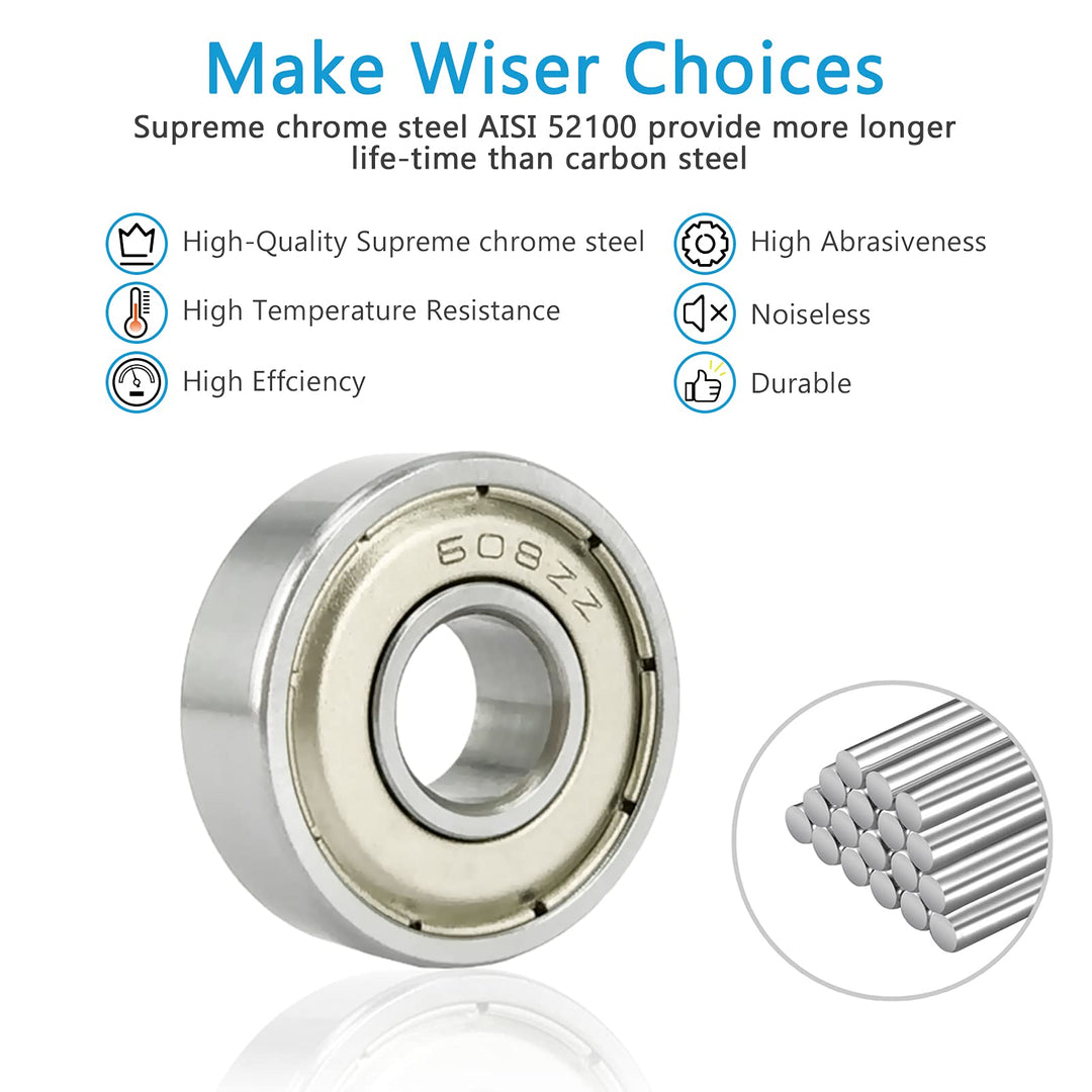 608 zz Skateboard Bearings for Roller Inline Skate Roller Blade Scooter Wheel 3D Print Rollerblade Double Shielded Chrome Steel 8x22x7mm Miniature Ball Bearing