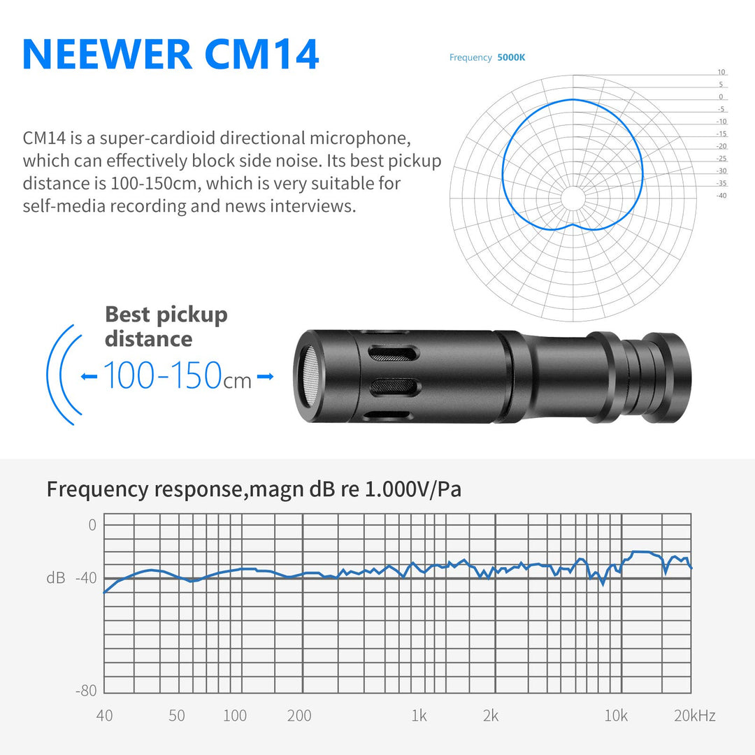Neewer CM14 Microphone for Phone, Mini On-Camera Video 