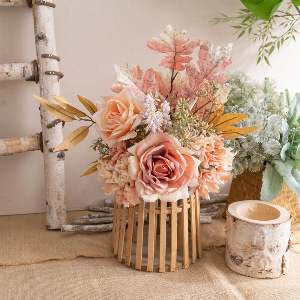 Artificial Fake Flowers Plants Silk Flower Arrangements Wedding Bouquets Decorations Plastic Floral Table Centerpieces for Home Kitchen Garden Party Décor (Autumn Blush)