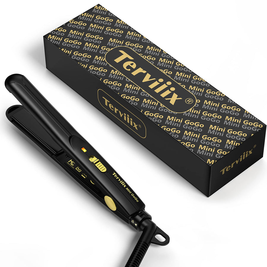 Mini Flat Iron, Dual Voltage Travel Flat Iron, 1/2 Inch Mini Flat Irons for Short Hair/Curls Bangs, Lightweight & Portable Small Straightener, Worldwide Use with Heat Resistant Pouch, Black