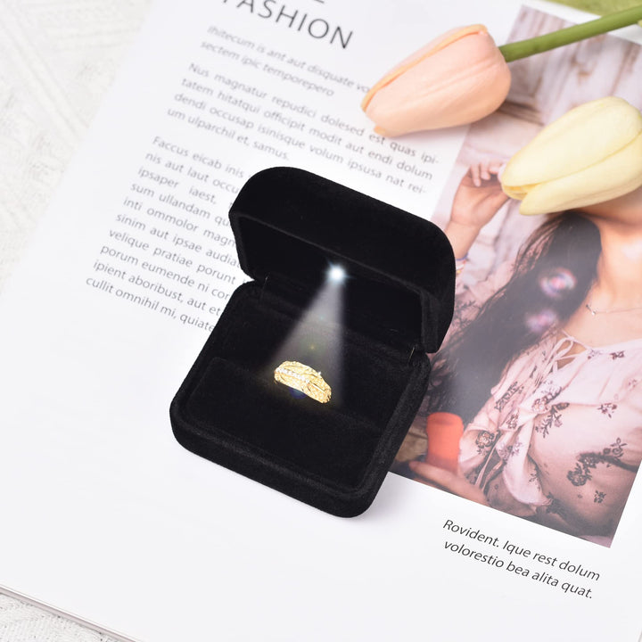 Velvet Metal Glossy with LED Jewelry Gift Box for Proposal, Engagement, Wedding - Easy to fit into Your Pocket or Handbag