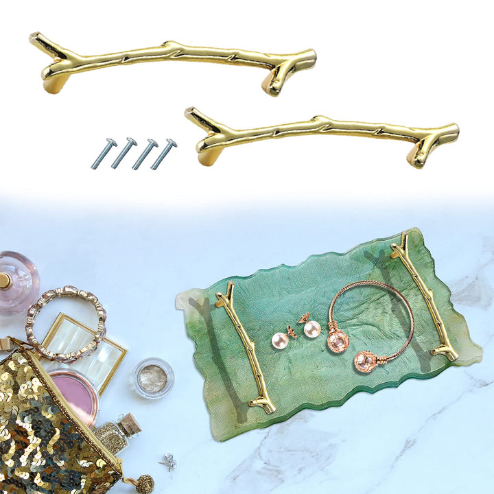 6pcs Tray Handles for Resin Mold Tray Accessories,2-Hole Metal Handles for Silicone Epoxy Casting, Branches Handles with Screw for Faux Agate,Serving Board,Wine Cabinet,Locker