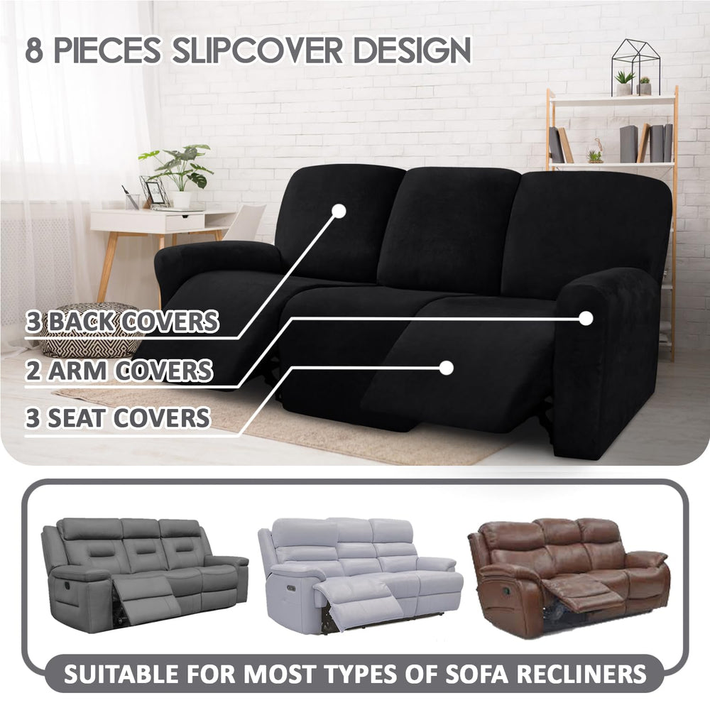 ULTICOR Velvet 8-Pieces Recliner Sofa Covers Stretch Re