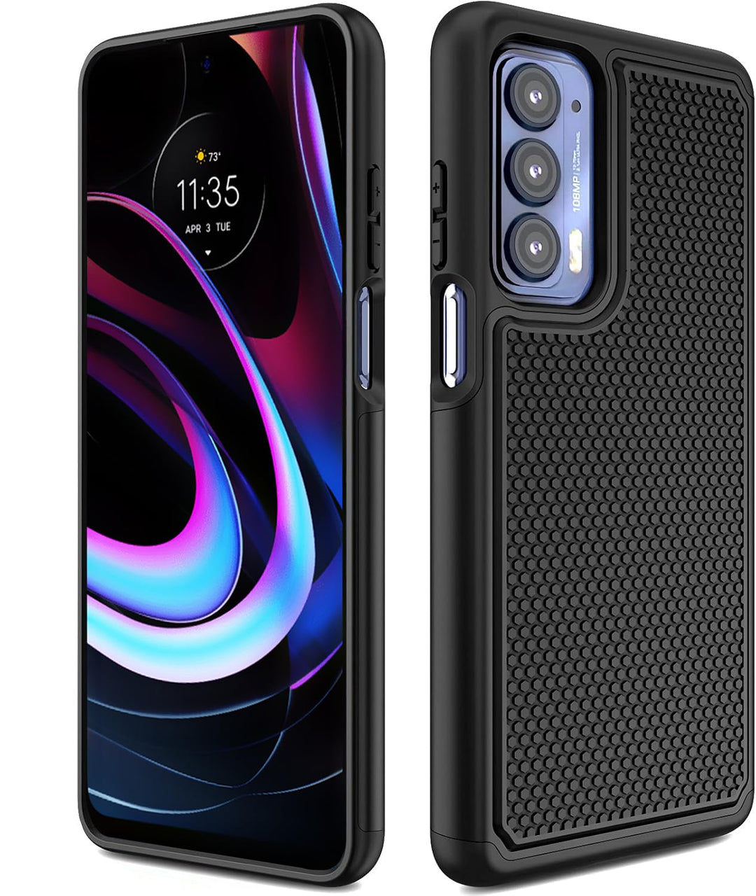 for Motorola Edge 2021 / Motorola Edge 5G UW Case: Heavy Duty Shockproof Protective Phone Case - Anti-Slip Textured Hard Cover + Soft Silicone Rubber Bumper, Military Armor Case - Black
