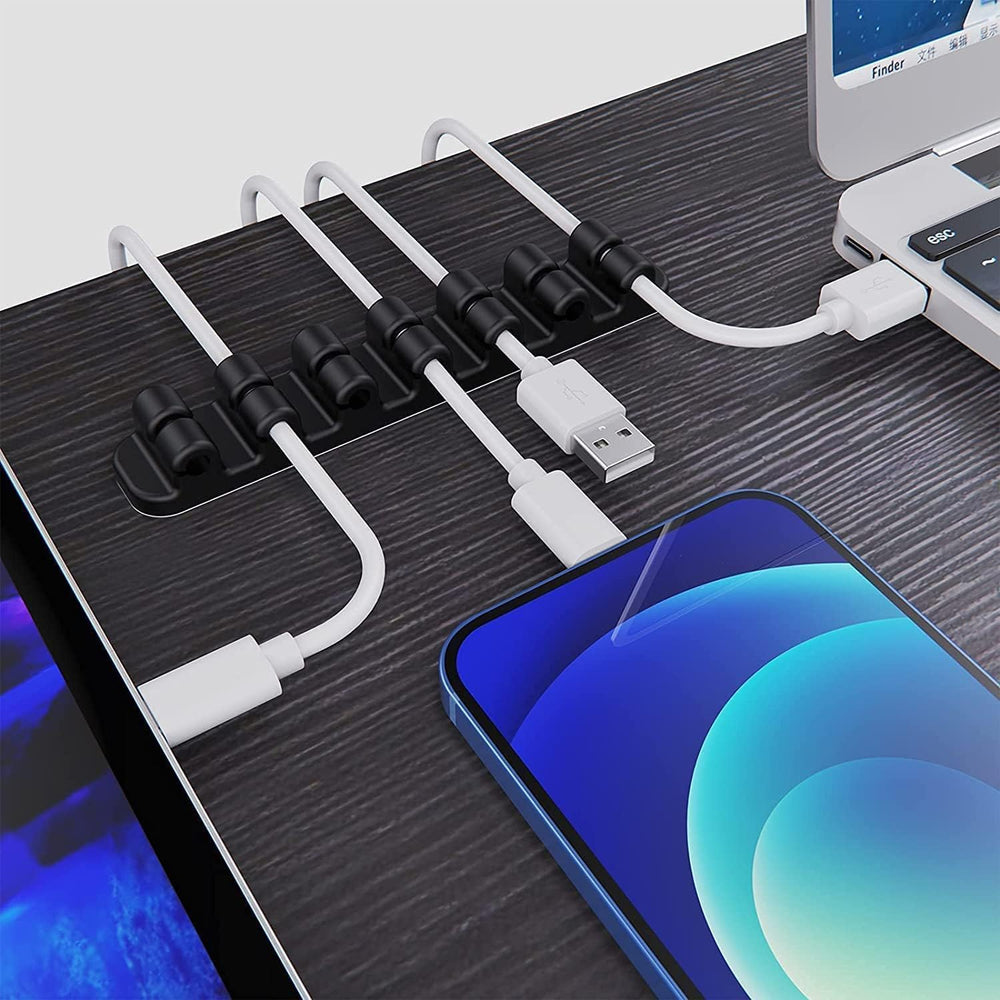 Upgraded Cable Holder, Cable Management Cord Organizer Clips Silicone Self Adhesive for Desktop USB Charging Cable Power Cord Bedside Wire PC Office Home (3/5/7 Slot,Black)