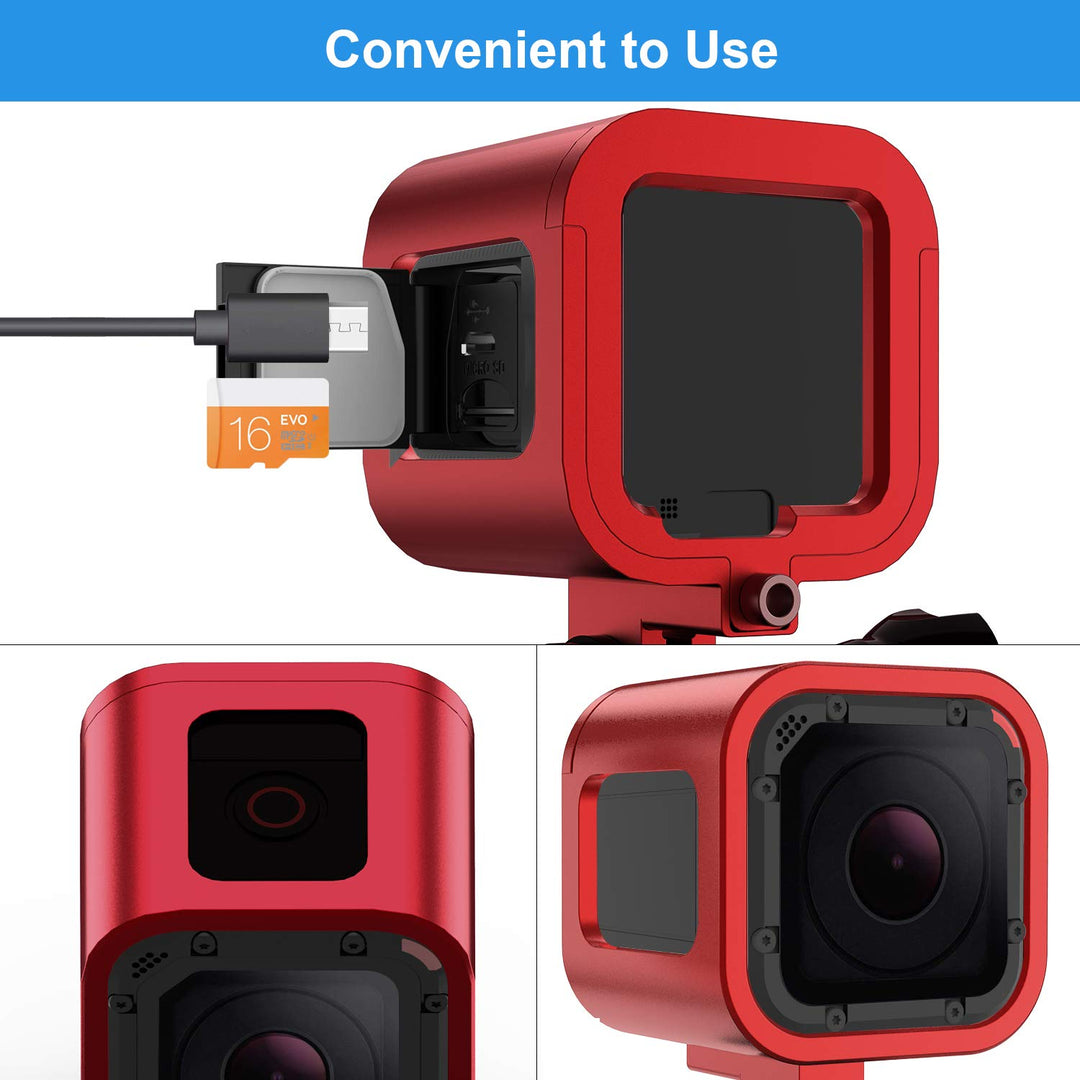 Aluminum Frame Housing Case for GoPro Hero 5 Session / 4 Session/Hero Session, CNC Aluminum Alloy Solid Protective Case with Wrench –Red