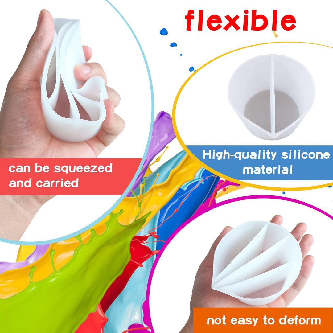 Split Cup for Paint Pouring Fluid Art Silicone Split Cup Resin Pouring Painting Tools DIY Making Drawing Accessories Reusable Split Cup with Dividers (5 Channels)