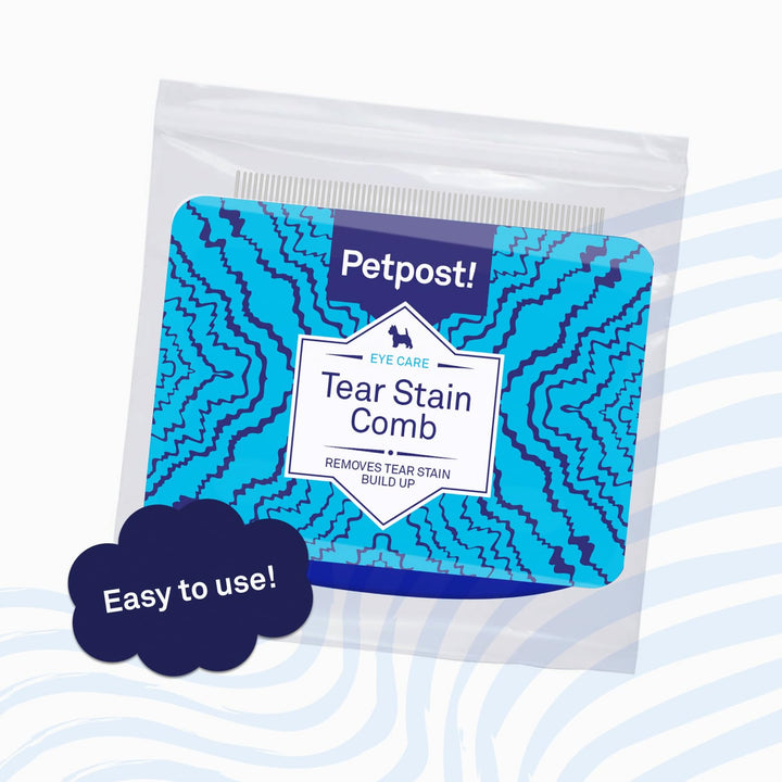 | Tear Stain Remover Comb for Dogs - Extra Fine Tooth Rake Gently &amp; Effectively Gets Rid of Crust, Mucus, and Gunk Around Your Shih Tsu or Maltese Blue