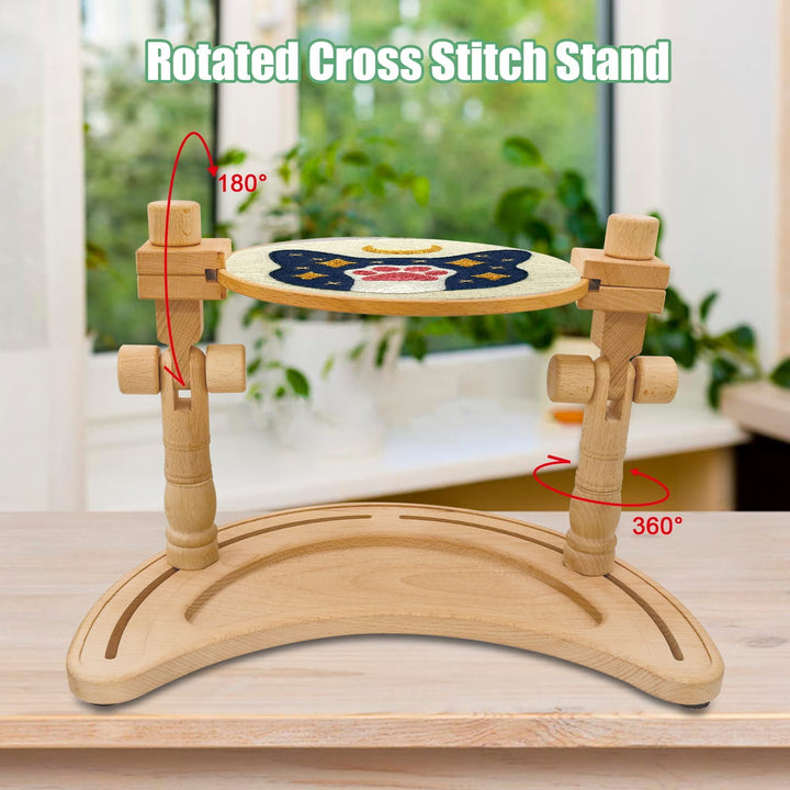 Adjustable Embroidery Stand - Rotated Hands-Free Cross Stitch Hoop Holder, Wood Embroidery Frame Lap Stand for Needlepoint Sewing Craft