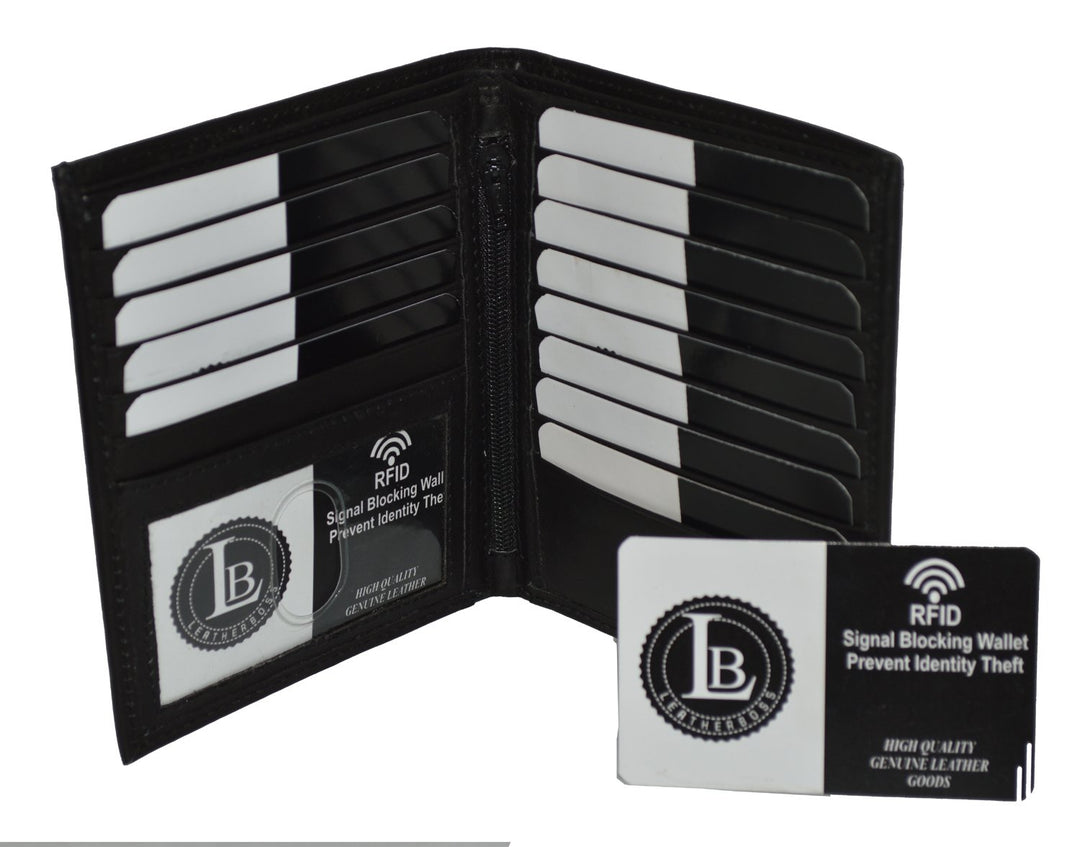 Leatherboss Genuine Leather RFID blocking Hipster Tall Credit Card Holder Wallet for men, Black