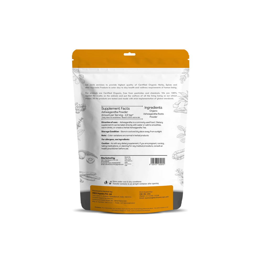 Just Jaivik Organic Ashwagandha Root Powder - 227g - Su