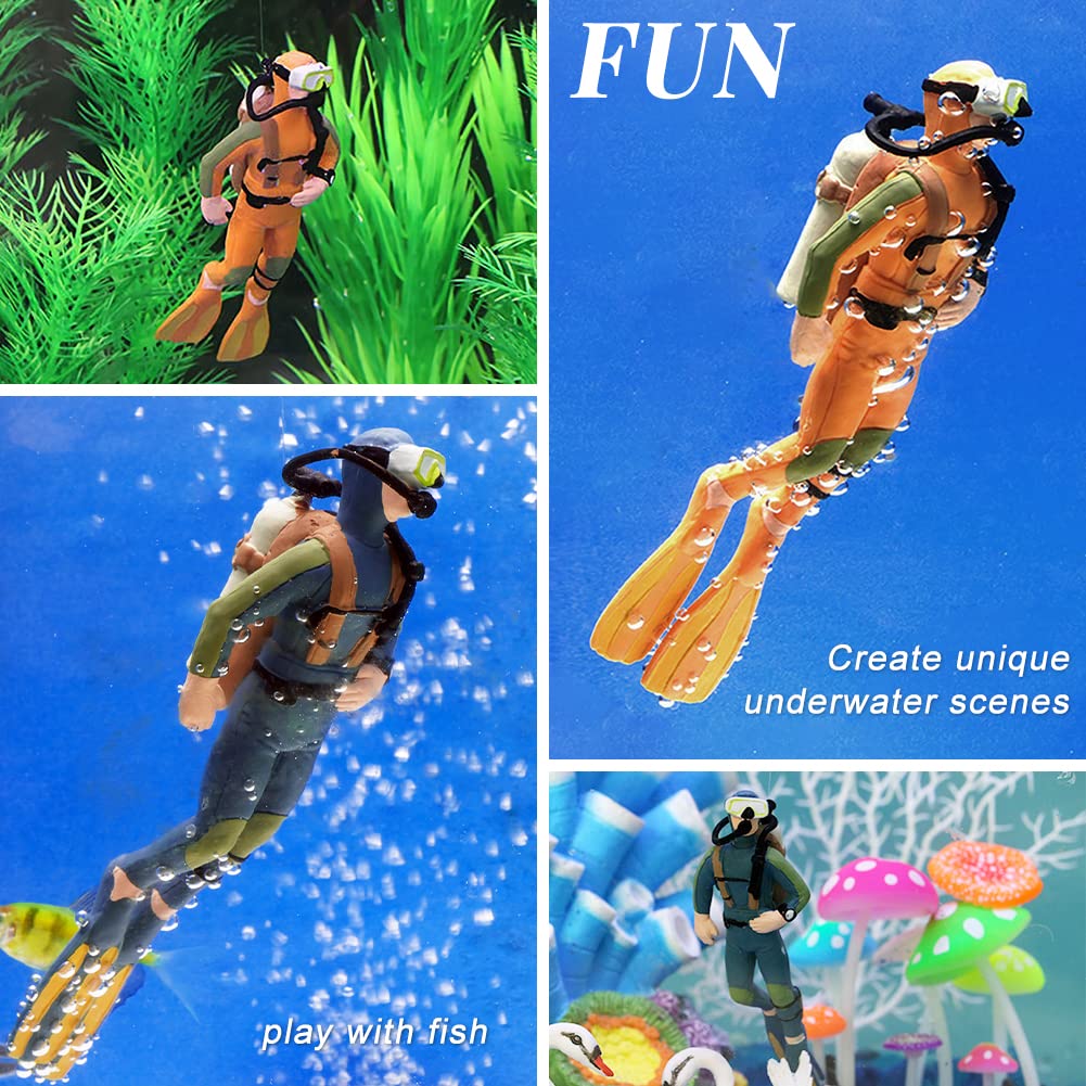 Fish Tank Accessories-2PCS Floating Lovely Diver Aquarium Decorations Playset for Ocean Scene Layout Ornaments Miniature Sand Table and Other Scenes