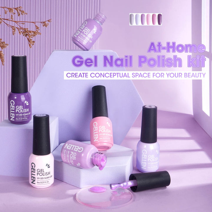 Gel Nail Polish Kit - 6 Colors Lavenders Series - Violet Lilac Rose Pink Popular Nail Gel Colors Nail Art DIY Home Gel Manicure Set