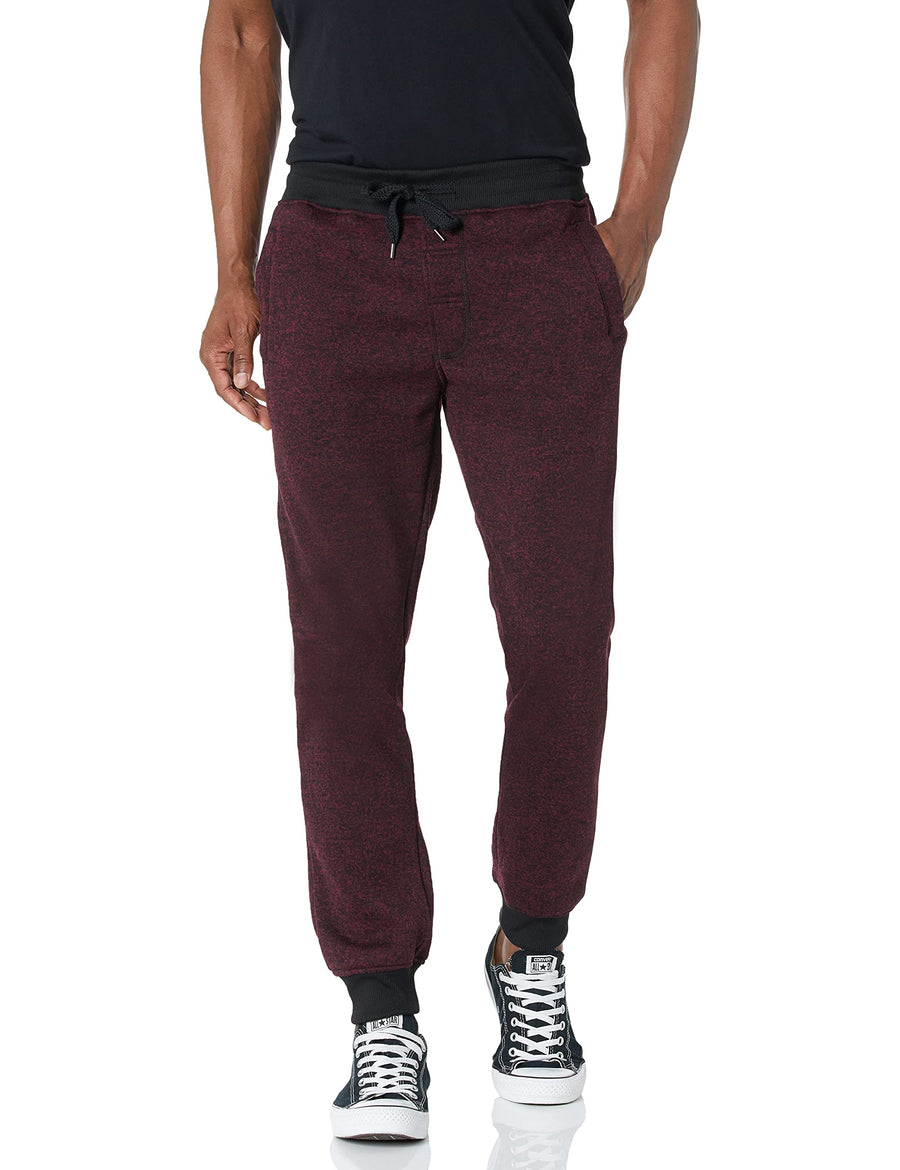 Men's Basic Fleece Marled Jogger Pant, Burgundy(Marled), Medium