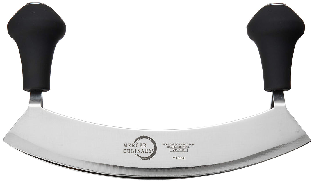 Double Blade Rocking Mezzaluna Knife with 2 Knob Handles, 8 Inch, Stainless Steel