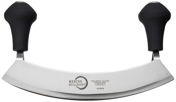 Double Blade Rocking Mezzaluna Knife with 2 Knob Handles, 8 Inch, Stainless Steel