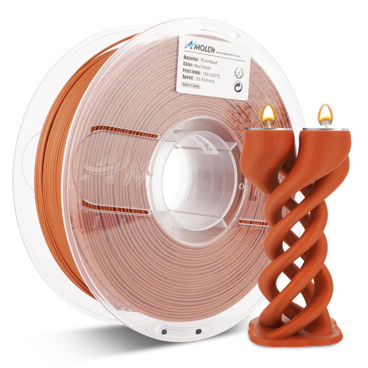 PLA 3D Printer Filament, Pla Filament Red Wood PLA Printing Filament 1.75mm 15% Real Wood,1KG Cherry Wood Color Nature Wood Texture