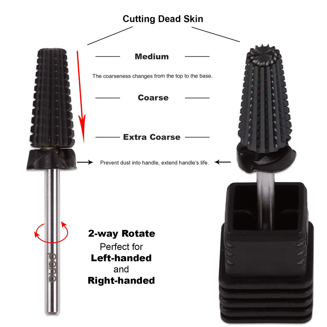 PANA Nail Carbide 5 in 1 Bit - Two Way Rotate use for Both Left and Right Handed - Fast remove Acrylic or Hard Gel - 3/32 Shank - Manicure, Nail Art, Drill Machine (Extra Coarse - XC, Black)