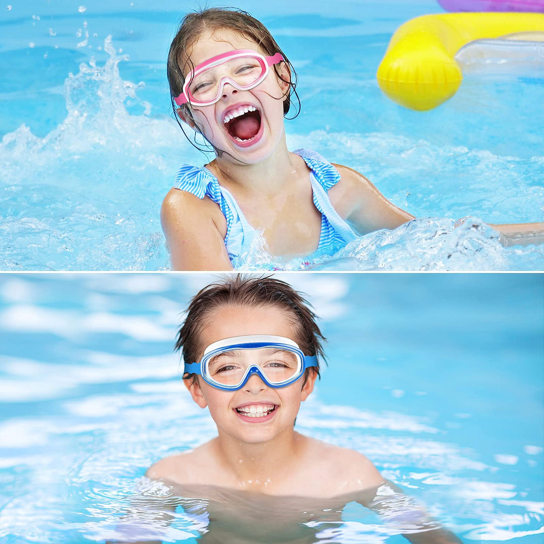 Kids Swim Goggles for Age 3-15, 2 Pack Kids Goggles for Swimming with Nose Cover, No Leaking, Anti-Fog, Waterproof