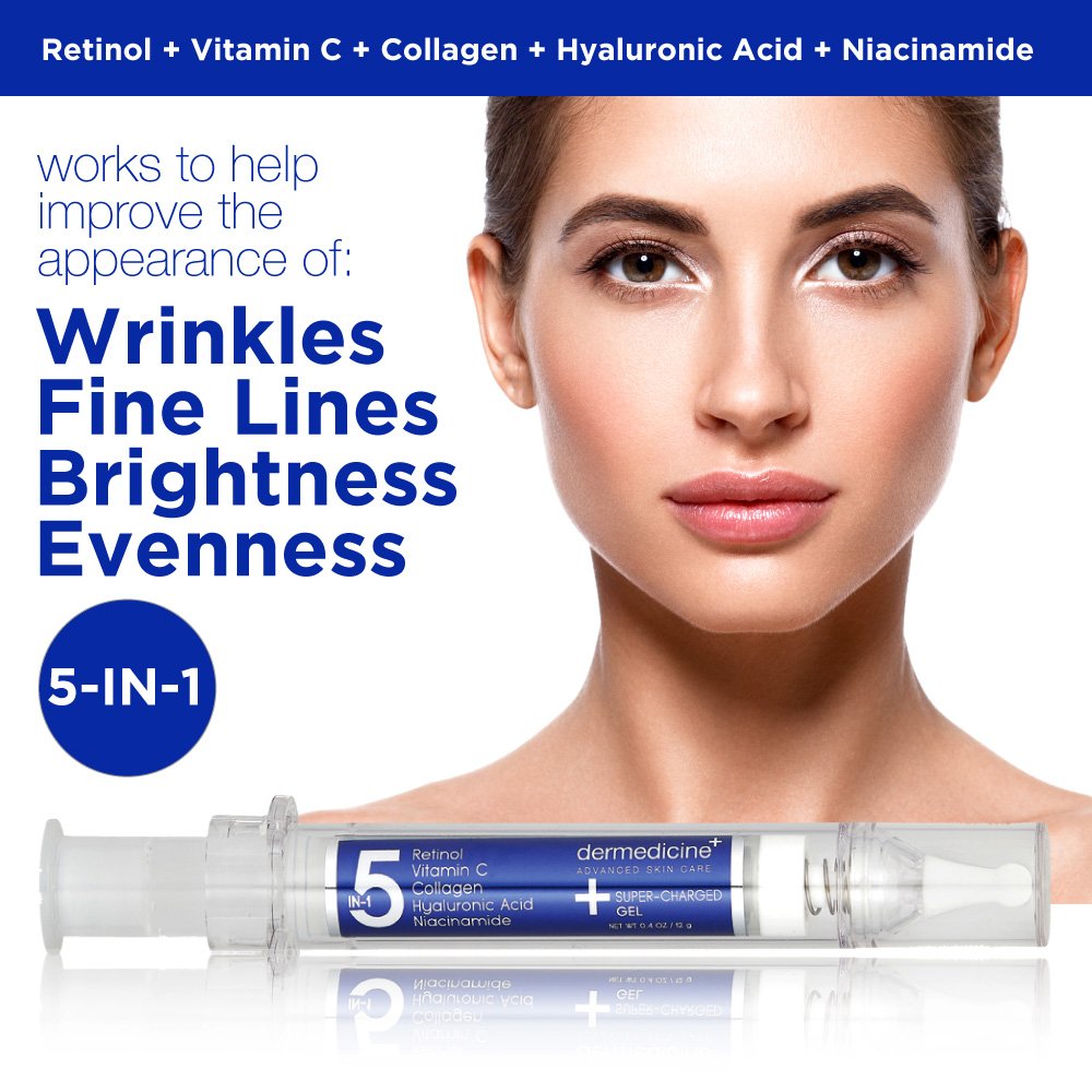 5 in 1 Super-Charged Gel for Face with Retinol, 3 Vitamin C, Collagen, Hyaluronic Acid, Niacinamide | May Help Improve Appearance of Fine Lines and Reduce Appearance of Dark Spots | .4 oz / 2 g