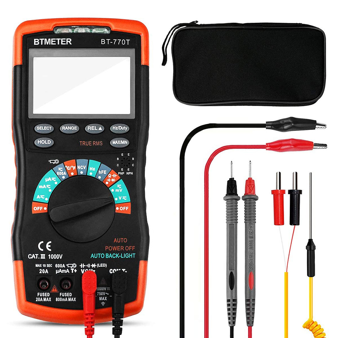 True RMS Digital Multimeter Tester 6000 Counts AC DC 20A Ohmmeter Voltmeter DMM Measure Voltage Current Amp Resistance Diodes Continuity Duty-Cycle Capacitance Temperature ( BT-770T)