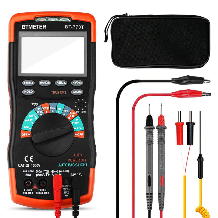 True RMS Digital Multimeter Tester 6000 Counts AC DC 20A Ohmmeter Voltmeter DMM Measure Voltage Current Amp Resistance Diodes Continuity Duty-Cycle Capacitance Temperature ( BT-770T)