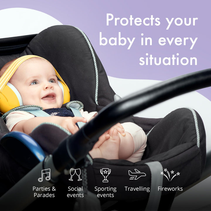 Alpine Muffy Baby Ear Protection for Babies and Toddlers up to 36 Months – Noise Reduction Earmuffs for Toddler and Babies – Comfortable Infant Ear Muffs Prevent Hearing Damage & Improve Sleep, Yellow