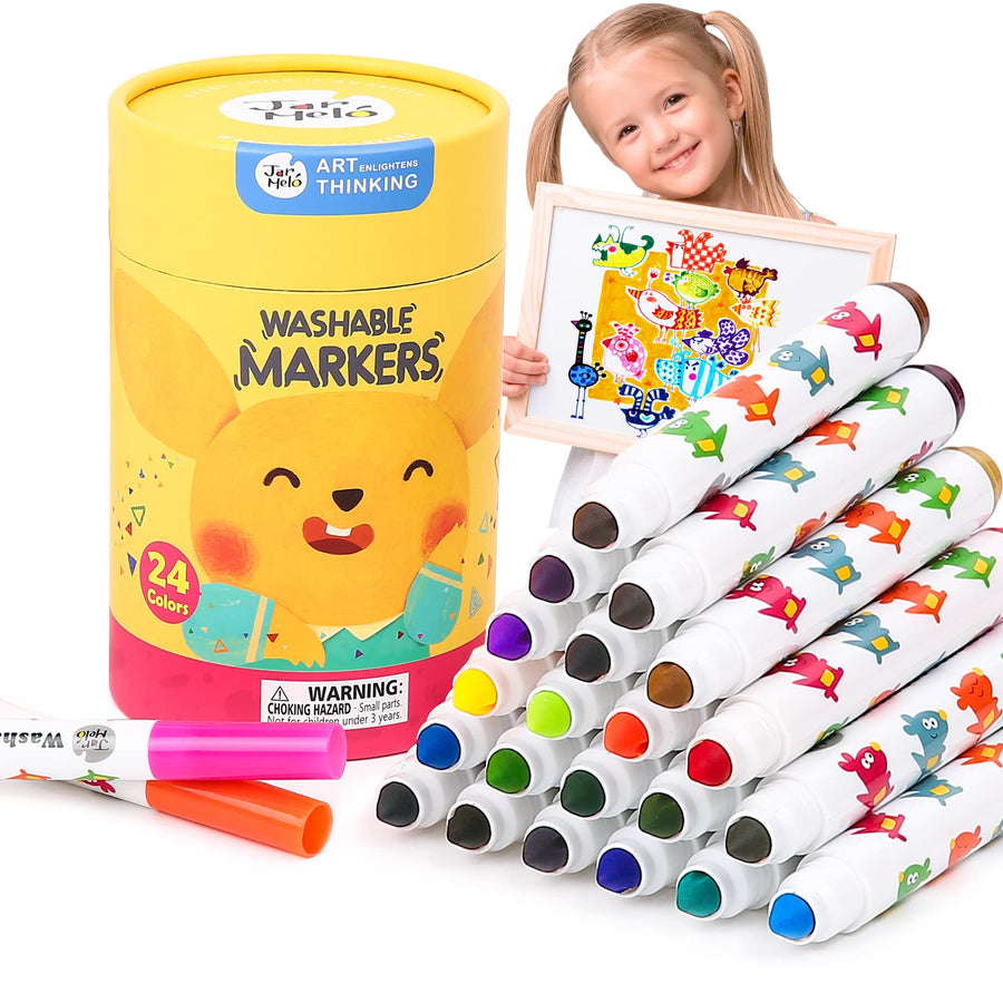 Washable Broad Line Markers for Toddlers, 24 Count,Mess Free Coloring Markers Kit for Kids Girls Party Favors School Classroom Arts Crafts Suppliers Gift