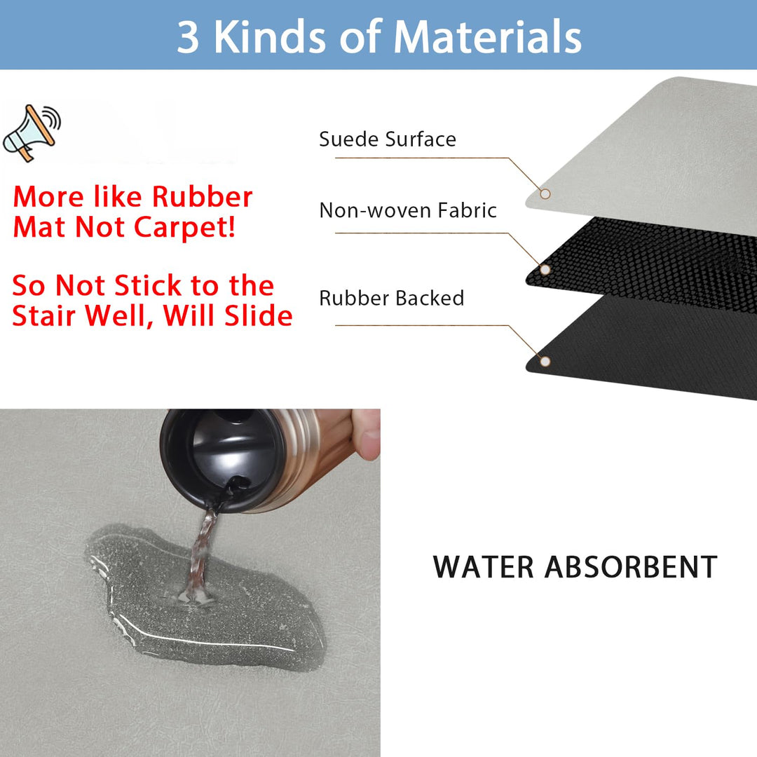 Rubber Stair Treads Pads Non-Slip, 15Pcs Step Mats Stairway Grips Strips Rug, Grey Reusable Staircase Step Carpet Treads Cover for Wooden Stairs