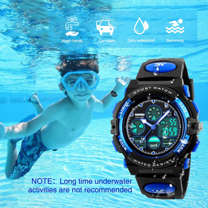 Kids Sports Watch Waterproof Boys Multi-Function Analog Digital Wristwatch LED Alarm Stopwatch Blue