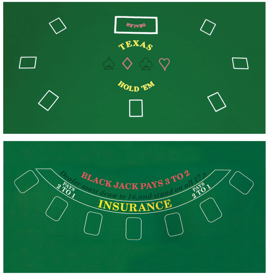 2-Sided 36-Inch x 72-Inch Texas Holdem & Blackjack Casino Felt Layout
